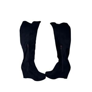 Chinese Laundry Size 6 Black Stretch Calf Wedge Heel Knee High Fall Staple Boot